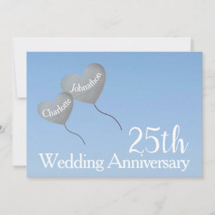 25. Hochzeit Jubiläum Himmel silberner Herzballon Einladung