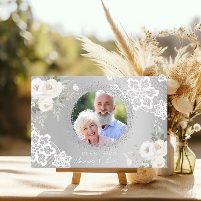 25. Hochzeit Jubiläum silberne Foto Spitze Blumens Gästebuch (Von Creator hochgeladen)