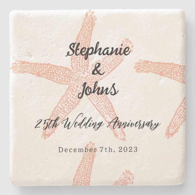 25. Hochzeit zum Jubiläum Starfish Individuelle Na Steinuntersetzer (Vorderseite)