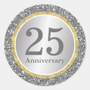 25. Hochzeitsfeier Modernes Silver & Gold Runder Aufkleber