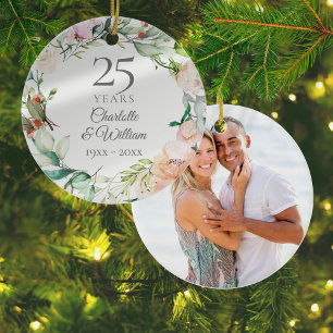 25. Hochzeitsjubiläum Foto Rosen Girlande Keramik Ornament