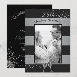 25. Hochzeitsjubiläum Foto Schwarz Silber Einladung