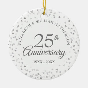 25. Hochzeitsjubiläum Foto Silberne Herzen Keramik Ornament