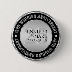 25. Hochzeitsjubiläum Metallic Silber und Schwarz Button