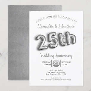25. Hochzeitsjubiläum Personalisiert Faux Silber Einladung