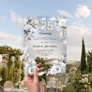 25. Hochzeitsjubiläum Silber Blumen Schleifen Acryleinladungen