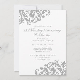 25. Hochzeitsjubiläum Silber Swirl Flourish Einladung