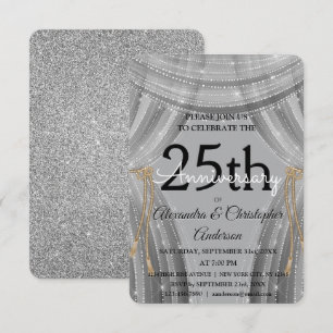 25. Hochzeitsjubiläum Silber und Schwarz Funkeln Einladung