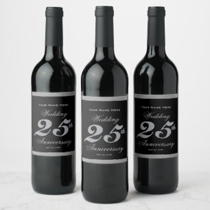 25. Hochzeitsjubiläum Silber Wein Etikett
