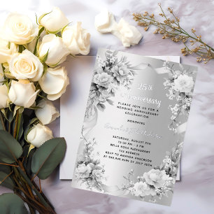 25. Hochzeitsjubiläum Silberblumen Folieneinladung