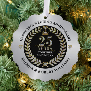 25. Hochzeitsjubiläum Silberglitter und Gold Ornament Karte