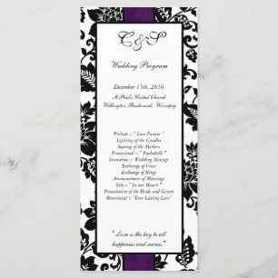 25 Hochzeitsprogramme für Schwarz/Lila Blumenkorbe Programm