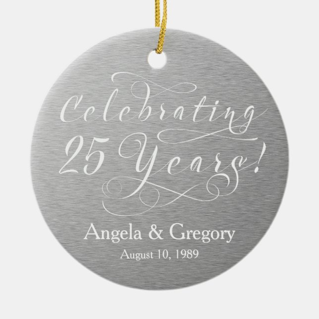 25. Hochzeitstag 25. Silberweiß Keramik Ornament (Vorne)