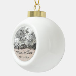 25. Hochzeitstag Chic Silver Typografie Keramik Kugel-Ornament