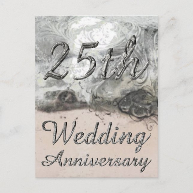25. Hochzeitstag Chic Silver Typografie Postkarte (Vorderseite)