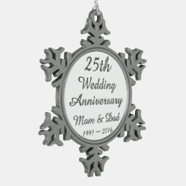 25. Hochzeitstag Chic Silver Typografie Schneeflocken Zinn-Ornament