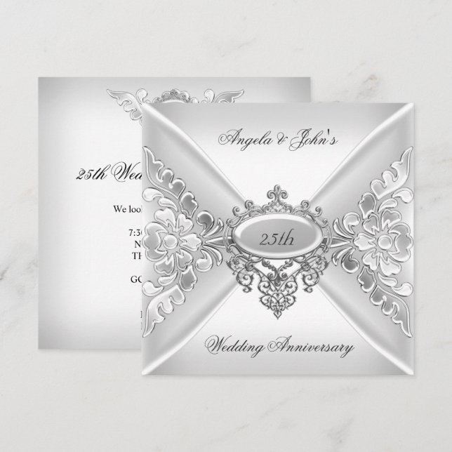 25. Hochzeitstag Elegant Silver White Einladung (Vorne/Hinten)