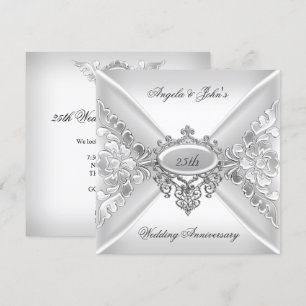25. Hochzeitstag Elegant Silver White Einladung