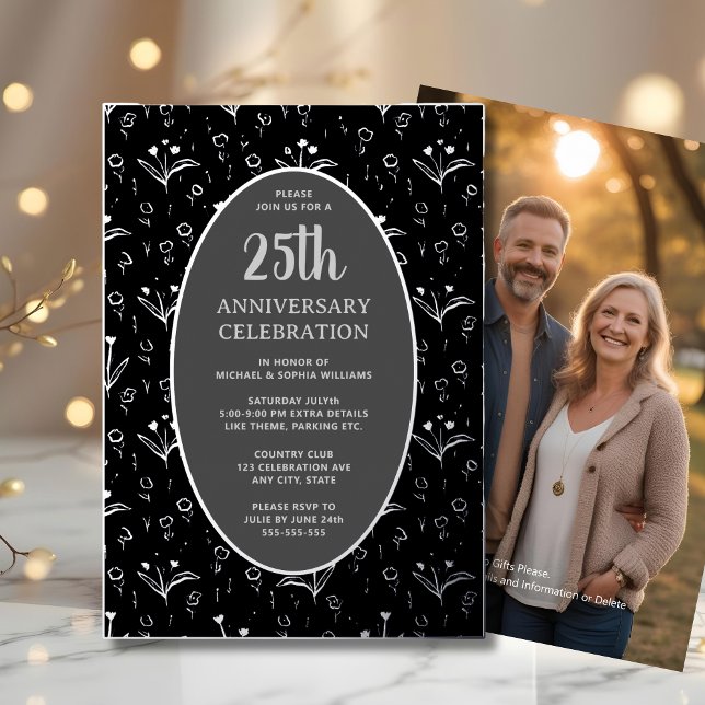 25. Hochzeitstag Elegantes Schwarzes Silber Folieneinladung (Von Creator hochgeladen)