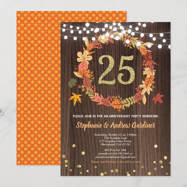 25. Hochzeitstag Erntedank Holz Einladung (Vorne/Hinten)