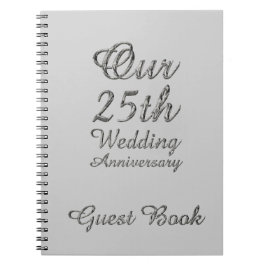 25. Hochzeitstag-Gast-Buch-silbernes Grau Notizblock