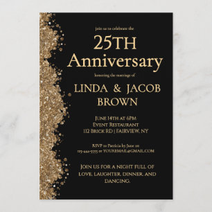 25. Hochzeitstag Gold-Faux-Glitter  Einladung
