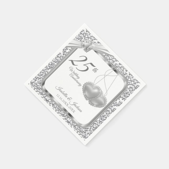 25. Hochzeitstag - Herz Serviette (Ecke)