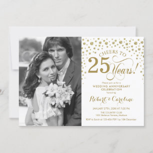 25. Hochzeitstag mit Foto - Gold White Einladung