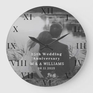 25. Hochzeitstag Moderne Foto Fünfzigste  Große Wanduhr