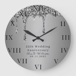 25. Hochzeitstag Modernes Elegantes Fünfzigjährig Große Wanduhr