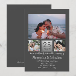 25. Hochzeitstag Personalisiert Grau Silver Einladung