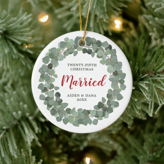 25. Hochzeitstag Personalisiert jedes Jahr Keramik Ornament (Baum)