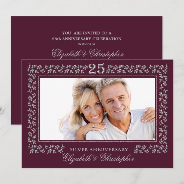 25. Hochzeitstag Pflaumensilber Foto Einladung (Vorne/Hinten)