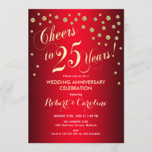 25. Hochzeitstag - Red & Gold Einladung