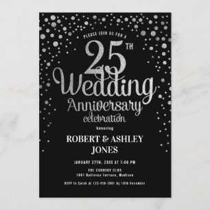 25. Hochzeitstag - Schwarz & Silber Einladung
