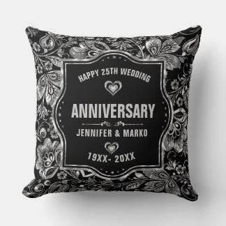 25. Hochzeitstag Schwarz und Silber Design Kissen