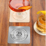 25. Hochzeitstag, schwarz und silber Steinuntersetzer<br><div class="desc">25. Hochzeitstag Schwarz-Silber-Schneeflocken Zwergschmuck Weihnachtsschmuck Elegant Silber und Weiß modern,  anpassbar Jubiläum Design. Passen Sie einfach Ihre Namen und Jahre Ihres Jubiläums an.</div>