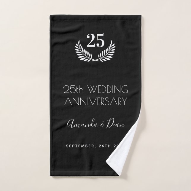 25. Hochzeitstag Schwarz-weißer Kranz Badhandtuch Set (Handtuch)