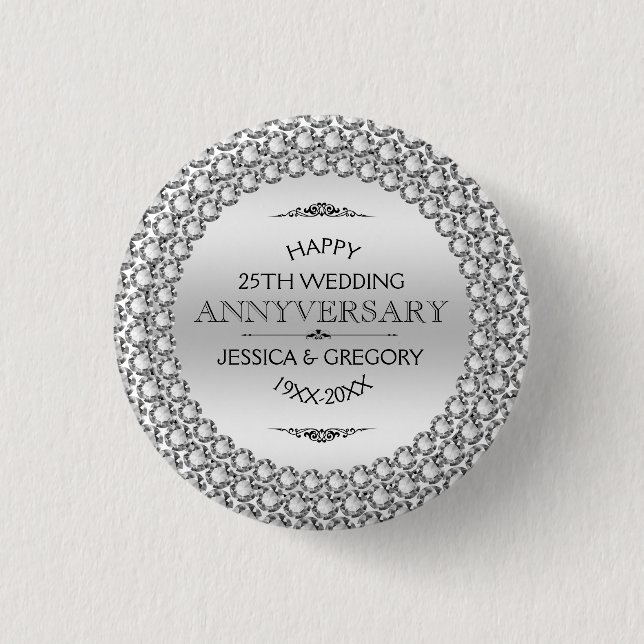 25. Hochzeitstag Silber & White Diamonds Button (Vorderseite)