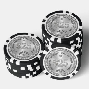 25. Hochzeitstag Silber White Diamonds Pokerchips