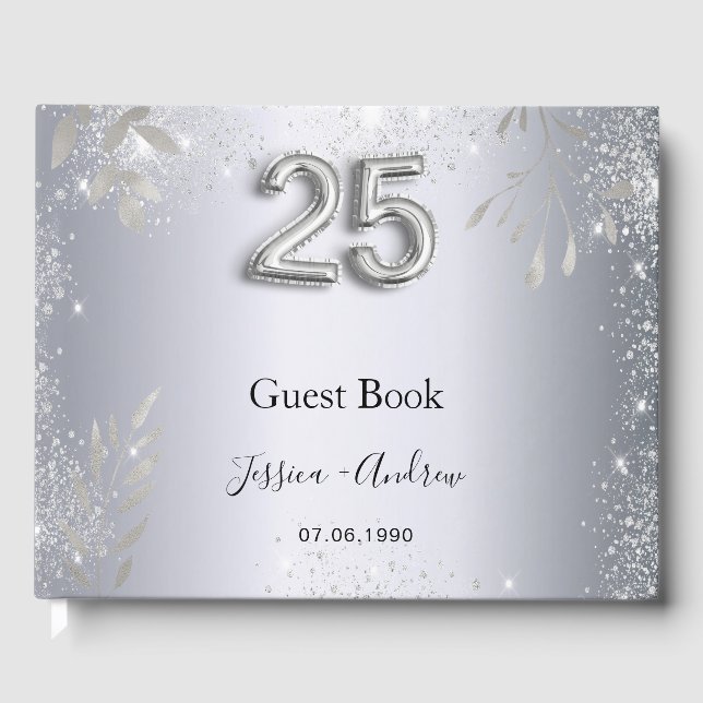 25. Hochzeitstag Silberblätterbuch Gästebuch (Vorderseite)