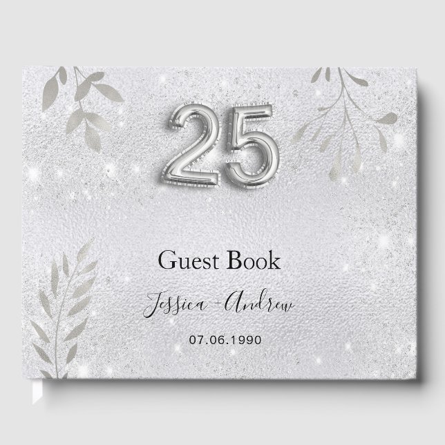 25. Hochzeitstag Silberblätterbuch Gästebuch (Vorderseite)