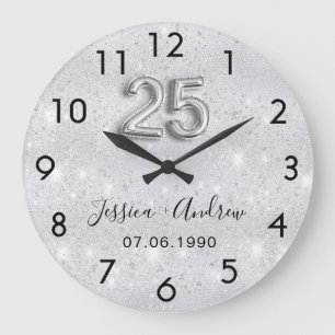 25. Hochzeitstag Silberglitter Große Wanduhr