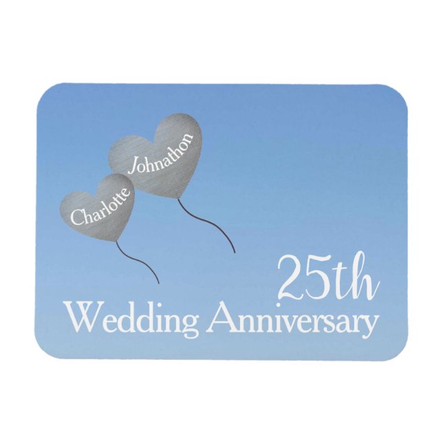 25. Hochzeitstag Silberherzballons Magnet (Horizontal)