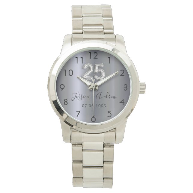 25. Hochzeitstag Silbernamen Armbanduhr (Vorderseite)