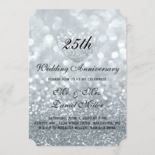 25. Hochzeitstag Silberner Glitzer Herz Einladung