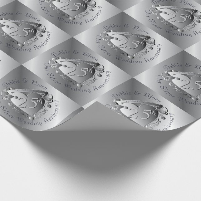 25. Hochzeitstag Silberner Herzmedaille Geschenkpapier (Ecke)