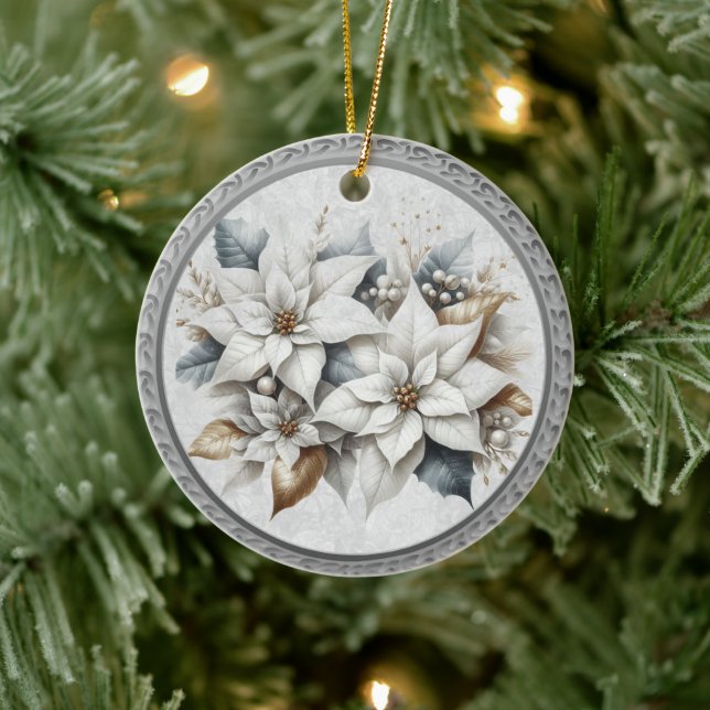 25. Hochzeitstag Silberweiße Blume Keramik Ornament (Baum)