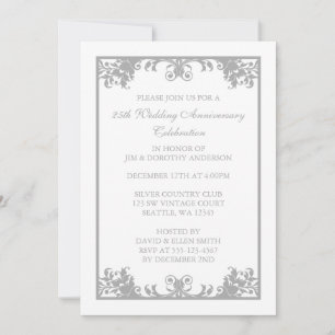 25. Hochzeitstag Silver Blüh Scroll Einladung