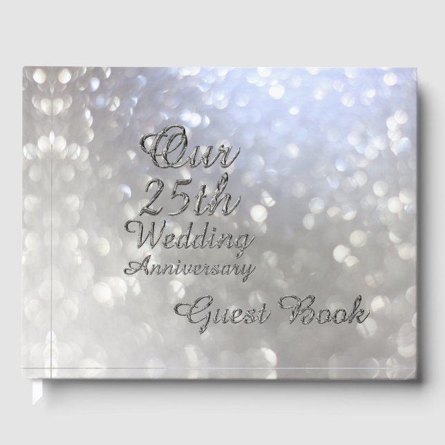 25. Hochzeitstag Silver Bokeh Typografie Gästebuch (Vorderseite)